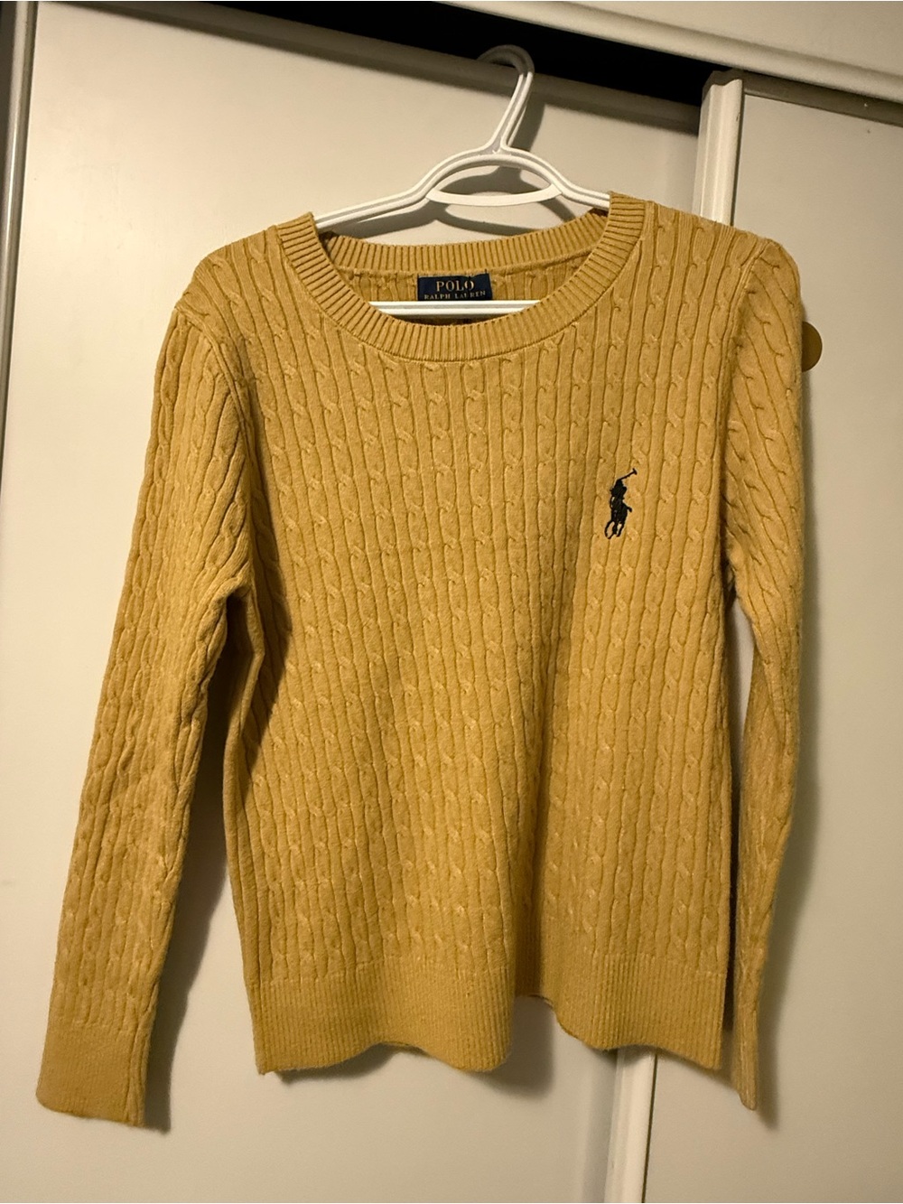 Polo by Ralph Lauren Women's Mustard Cable Crewneck Sweater